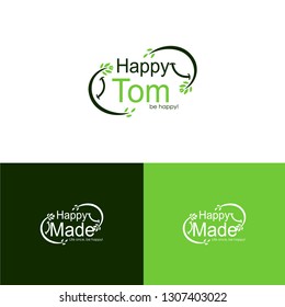 Green white leaf flower swash smile combination mark logo design suitable for agriculture feeling happy