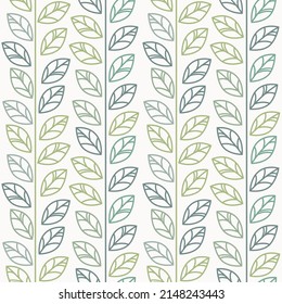 Green and white leaf vector pattern, seamless botanical print, garland background, endless repeating tile.