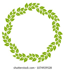 Green and white leaves circle frame, vector illustration