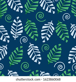 green and white leaves, seamless pattern in vector illustration. leaf wallpaper background. batik motif for print.