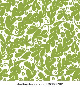 Las hojas verdes y blancas son un patrón sin fisuras. Plantilla de ornamento vectorial vintage.Elementos Paisley. Excelente para tela, invitación, fondo, papel pintado, decoración, embalaje o cualquier idea deseada.
