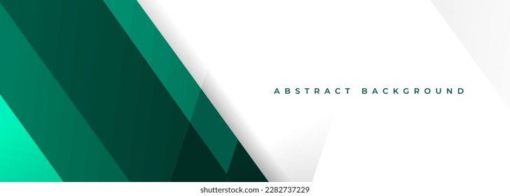 Green and white modern abstract wide banner with geometric shapes. Turquoise and white abstract background. Vector illustration