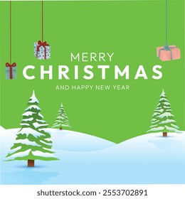 green And White Modern Merry Christmas background banner poster art design. festive decoration wish you happy new year 2025 and happy merry Christmas wallpaper design. 