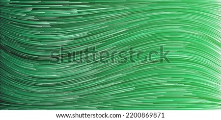 Green and White Moving, Flowing Stream of Particles in Curving, Wavy Lines - Digitally Generated Futuristic Abstract 3D Geometric Striped Background Design, Generative Art in Editable Vector Format