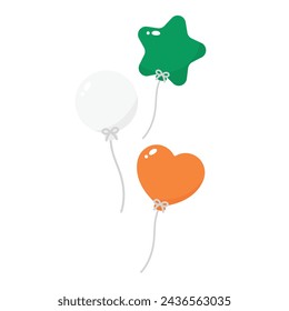 Green, white and orange colored balloons, as the colors of Ireland flag. Flat vector illustration.