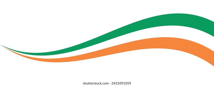 Green, white, orange colored curved border background, as the colors of Ireland flag. Flat vector illustration.