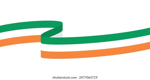 Fondo curvo de borde de color verde, blanco, naranja, como los colores de la bandera de Irlanda. Ilustración vectorial plana.

