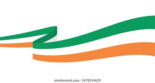 Green, white, orange colored curved border background, as the colors of Ireland flag. Flat vector illustration.