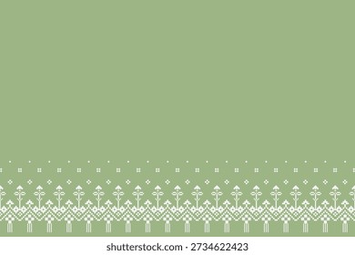 Patrón de borde ornamental verde y blanco con motivos populares Horizontales y amplio espacio negativo. Adecuado para paneles textiles, bordes de tela, diseños decorativos y uso de diseño de superficies.