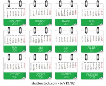 green and white paper calendar 2011 against white background, abstract vector art illustration