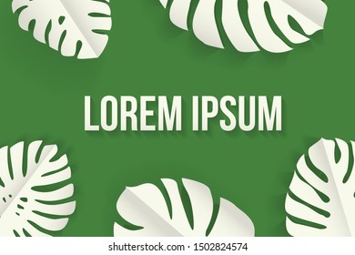 Green and white paper fold monster leaves background