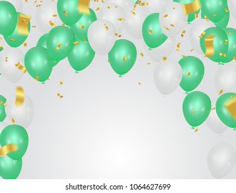 Green and White party balloons on the white background.