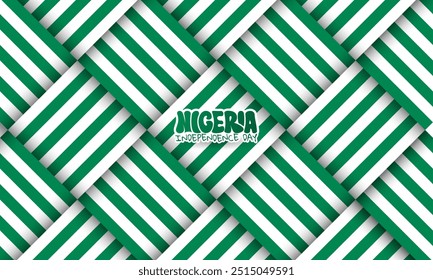 Fondo de patrón verde y blanco con diseño de concepto tejido en capas. Día de la independencia de Nigeria. Fondo del día nacional de Nigeria