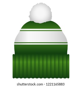 Green and White Puff Ball Stocking Cap Beanie Hat Vector Icon Illustration