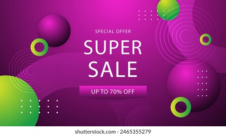 Green white and purple violet vector mega sales background with abstract shapes. Vector super sale template design. Big sales special offer. End of season party background
