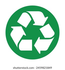 Green and White Recycle isolated round sticker, symbol, icon  vector illustration