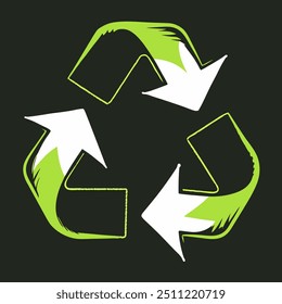 Green and white recycling symbol on black is a distinctive image