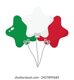Die Luftballons sind grün, weiß und rot, wie die Farben der italienischen Flagge. Flache Vektordarstellung.