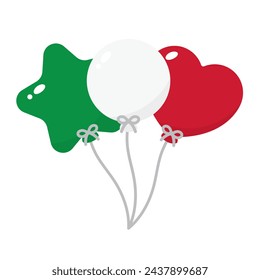 Green, white and red colored balloons, as the colors of Italy flag. Flat vector illustration.