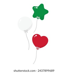 Die Luftballons sind grün, weiß und rot, wie die Farben der italienischen Flagge. Flache Vektordarstellung.