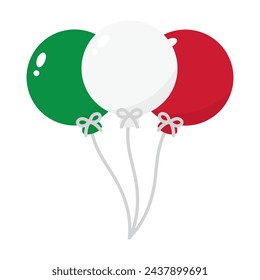 Green, white and red colored balloons, as the colors of Italy flag. Flat vector illustration.