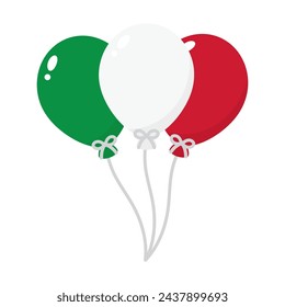 Globos de colores verde, blanco y rojo, como los colores de la bandera de Italia. Ilustración vectorial plana.