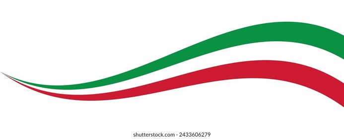  Green, white and red colored curved border background, as the colors of the national flag of Italy. Flat vector illustration.