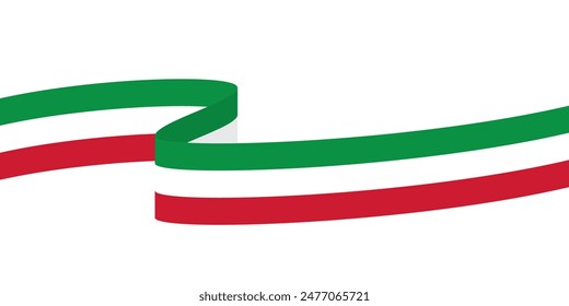 Green, white and red colored curved border background, as the colors of the national flag of Italy. Flat vector illustration.