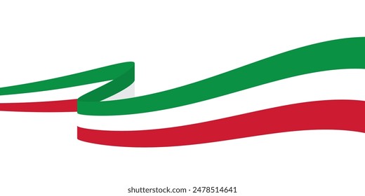 Green, white and red colored curved border background, as the colors of the national flag of Italy. Flat vector illustration.