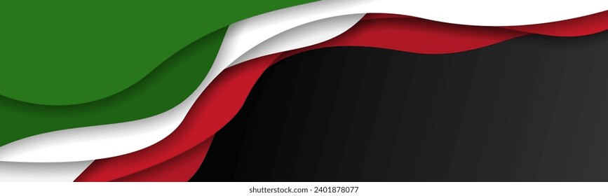 Green, white, red wave papercut black web background. Italian flag color banner, wallpaper for text