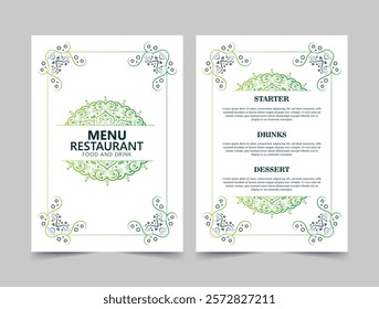 green and white restaurant menu with texture pattern elements