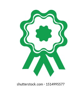 Green / white ribbon rosette. Vector illustration.