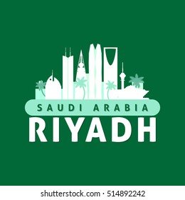 Green and white Riyadh Saudi Arabia city skyline silhouette. Vector illustration