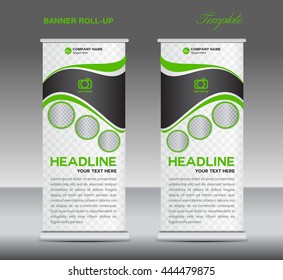 Green and white Roll up banner stand template vintage vector, advertisement, display,flyer