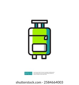 Green And White Rolling Suitcase With Simple Design On White Backgrounds Illustration Personal Baggage Essentials Luggage Bag Icon Illustration Vector