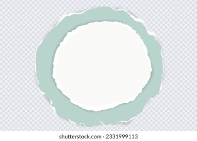 Green white round ripped papers with torn adges and soft shadow arranged in layers. Blank mockup for text or message on transparent. 3D vector illustration for presentation, advertising, website, apps