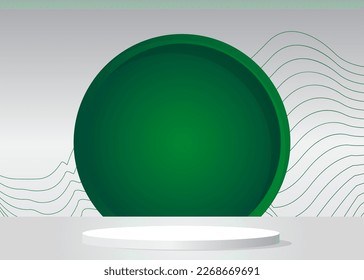 Green and white Sci-fi vector 3D product display. Abstract Stage showcase. Futuristic room, cylinder pedestal podium. Mockup for presentation. Minimal geometric forms, empty scene.