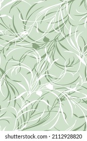 patrón de hoja vectorial floral sin soldadura verde y blanco sobre fondo verde