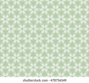 Green and white seamless geometric line pattern. Contemporary graphic design. Endless hexagon texture for wallpaper, pattern fills, web page background. Tribal ethnic arabic indian ornament.