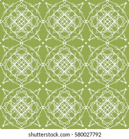 Green and white seamless  pattern with floral ornament.  Vector illustration  