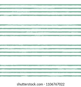 Green and white seamless vector pattern with rough horizontal stripes. Beautiful illustration with light vintage texture. Abstract stripy background for textile, surface, paper, web design.