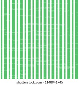 Green and white seamless vector pattern with vertical lines and shabby texture. Beautiful striped design. 
