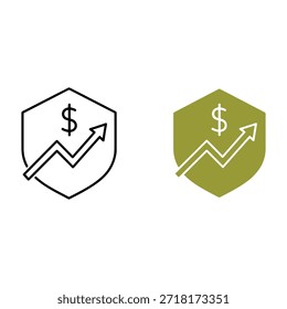 Green and white shield with dollar sign and upward arrow