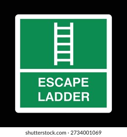 A green and white sign indicating an escape ladder, featuring a ladder icon and the text 'ESCAPE LADDER'.