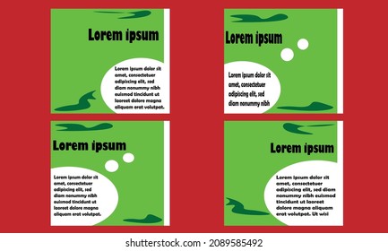 Green and white social media template on red background