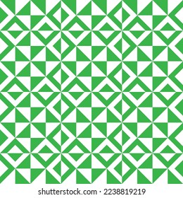 Green and white square and triangle shape pattern background. Monochrome mix-shape pattern backdrop. Abstract maze background. 