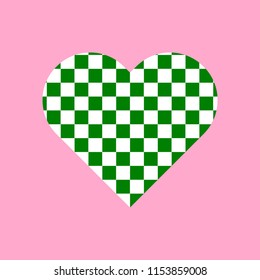 Green and white squares pattern on heart vector.
