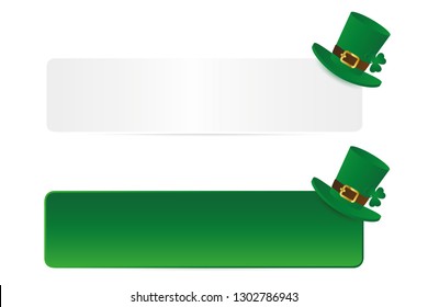 green and white St. Patricks Day paper label with hat and clover vector illustration EPS10