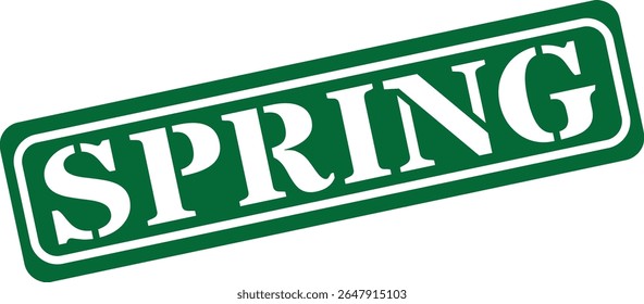 Green and white stamp with the word spring
