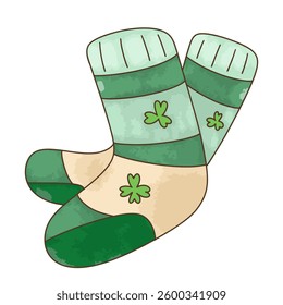 Green and white striped socks with a tiny clover pattern
